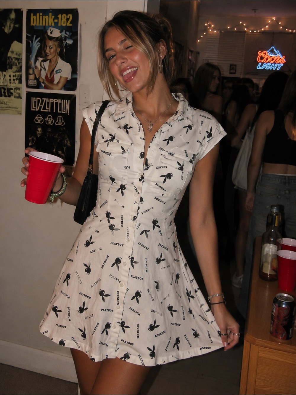 *RARE* Vintage Joyrich Playboy White Mini Dress with Black Print - M